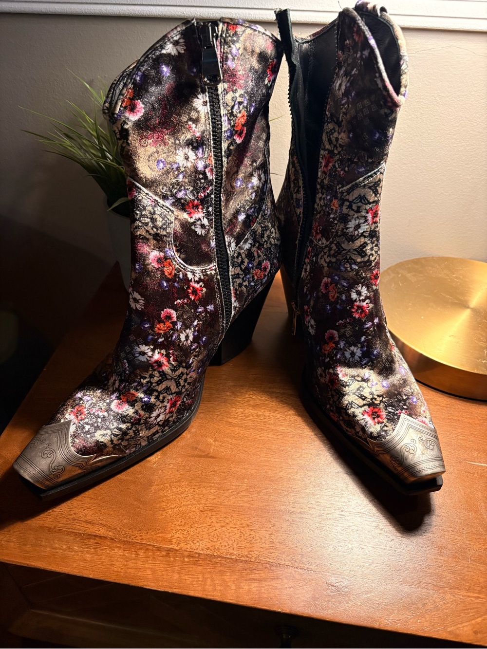 Free People Suede Floral Embroidered Western Ankle Boots - Pink & Black